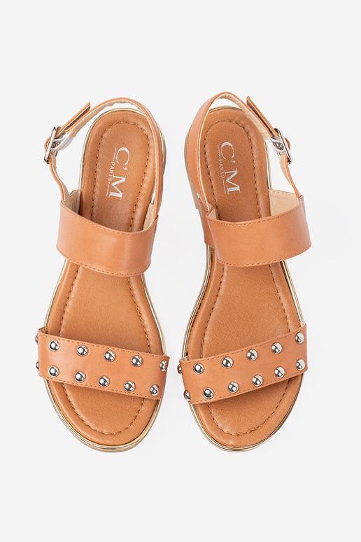 karamel kleuren sandalen vlak ze zilvermi ćIniekami karamel kleuren sandalen vlak ze zilvermi ćIniekami