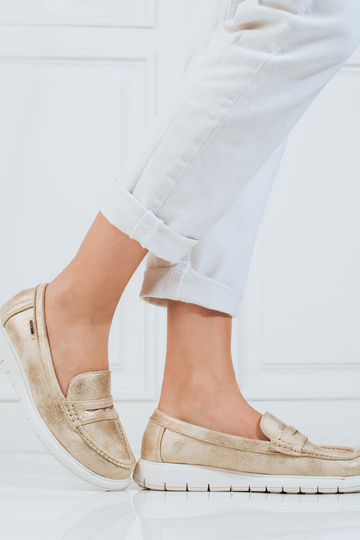 Dames mocassins gouden met flexibele zool 2