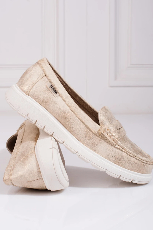 Dames mocassins gouden met flexibele zool
