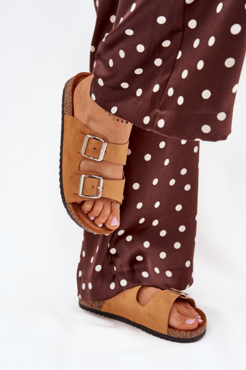 Dames slippers met platform en gespen in bruin Livara
