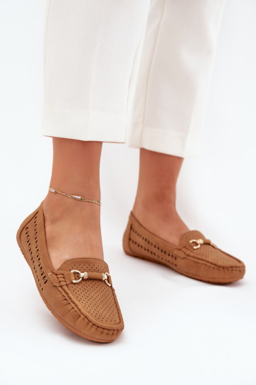 dames mocassins met elementen van opengeInerkt met ornamenten bruine kleur Kaydance 2