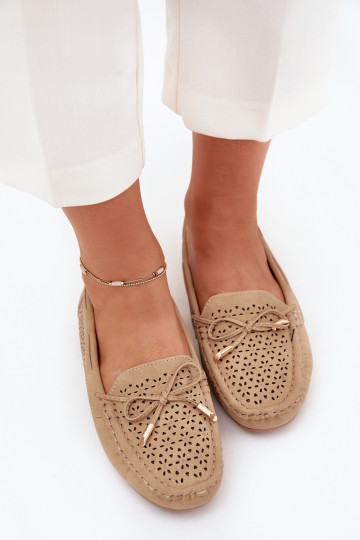 dames mocassins met opengeInerkte elementen I INiązaniem kaki kleuren Mirisa