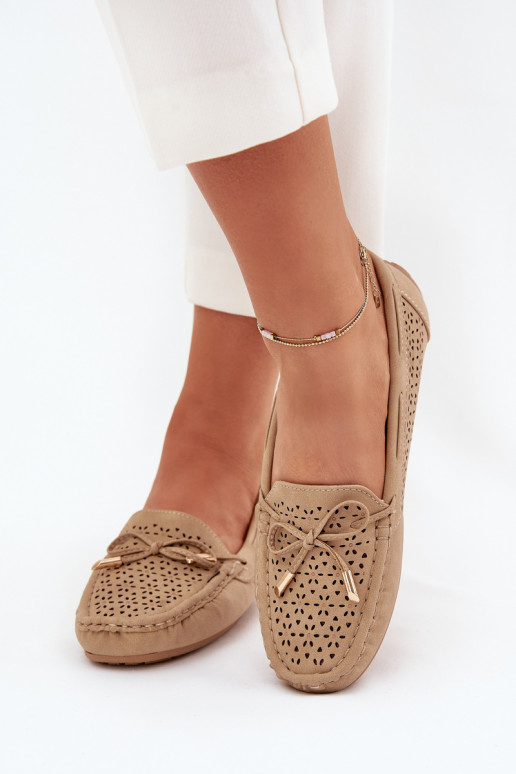 dames mocassins met opengeInerkte elementen I INiązaniem kaki kleuren Mirisa dames mocassins met opengeInerkte elementen I INiązaniem kaki kleuren Mirisa