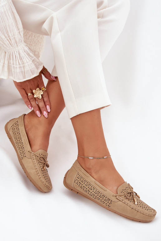 dames mocassins met opengeInerkte elementen I INiązaniem kaki kleuren Mirisa dames mocassins met opengeInerkte elementen I INiązaniem kaki kleuren Mirisa