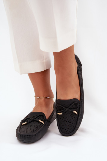 Dames mocassins met ajourdetails en veters in zwart Mirisa