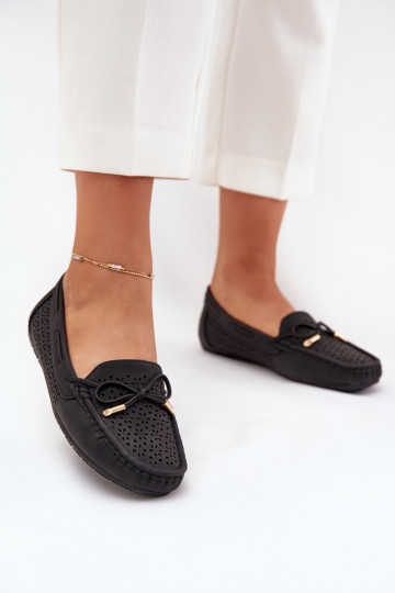 Dames mocassins met ajourdetails en veters in zwart Mirisa 2