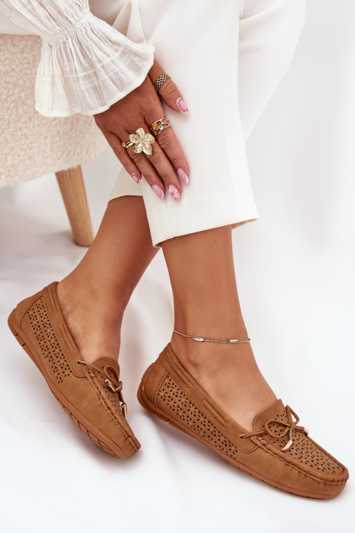 dames mocassins met opengeInerkte elementen I INiązaniem bruine kleur Mirisa dames mocassins met opengeInerkte elementen I INiązaniem bruine kleur Mirisa
