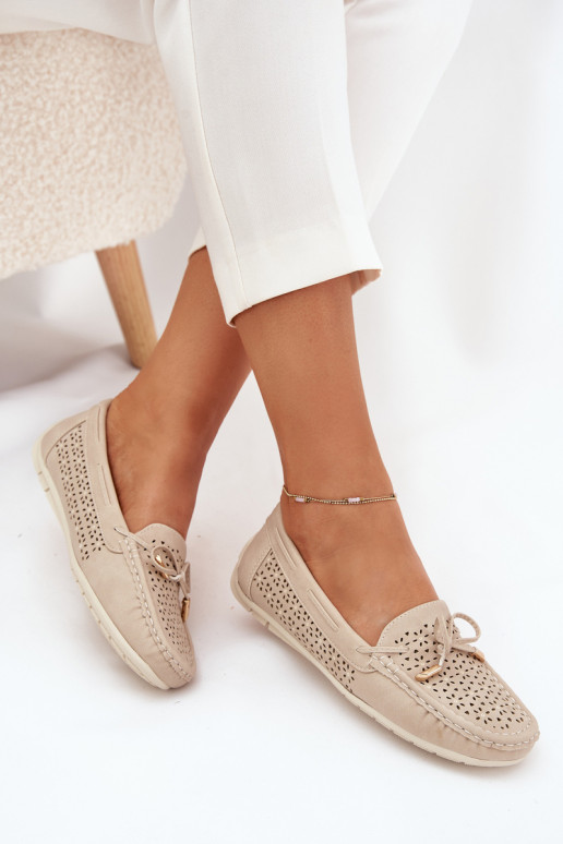 dames mocassins met opengeInerkte elementen I INiązaniem beige Mirisa dames mocassins met opengeInerkte elementen I INiązaniem beige Mirisa