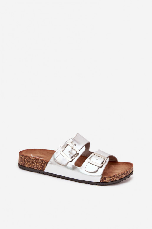 Dames Slippers met platform met gespen zilvere kleur Vesina Dames Slippers met platform met gespen zilvere kleur Vesina