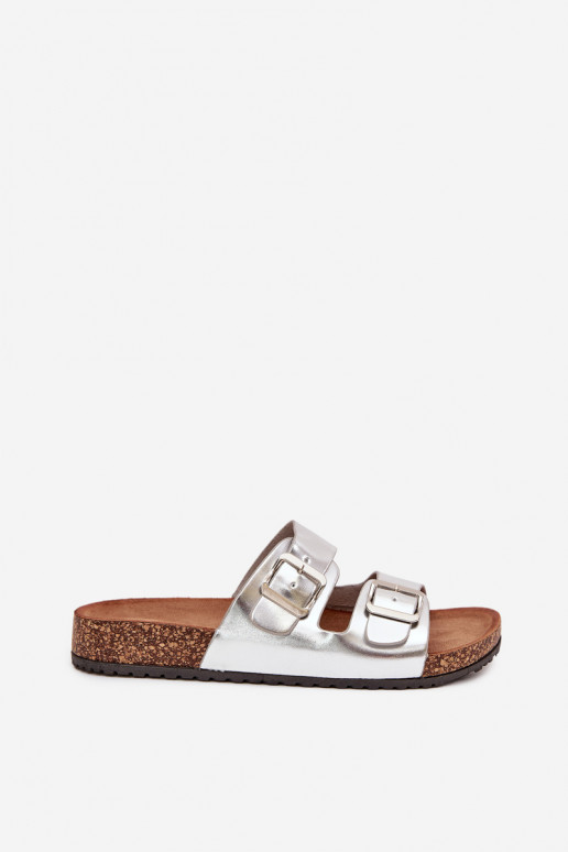 Dames Slippers met platform met gespen zilvere kleur Vesina Dames Slippers met platform met gespen zilvere kleur Vesina