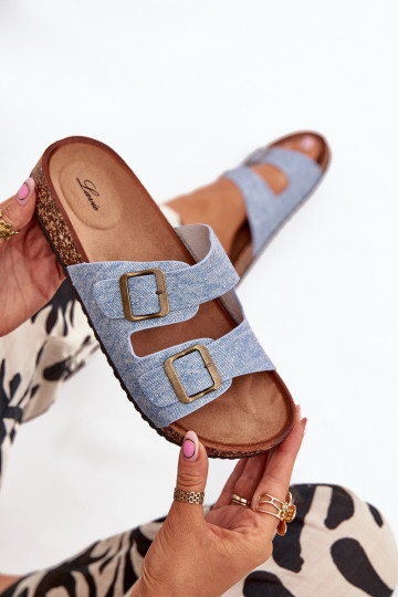Dames lichte denim slippers met platform en gespen Vesina