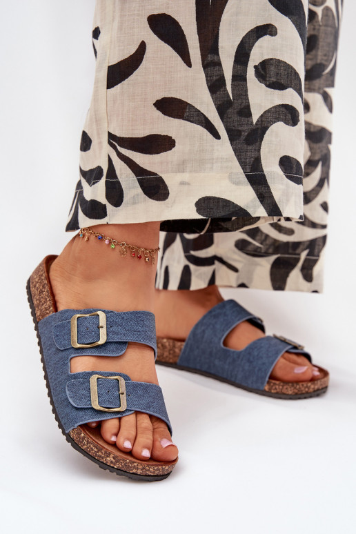 Dames Slippers met platform met gespen Donker Jeans Vesina