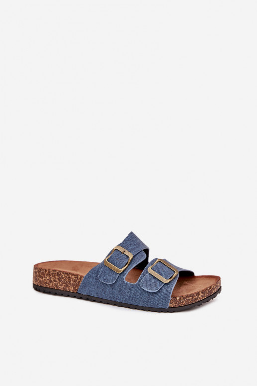 Dames Slippers met platform met gespen Donker Jeans Vesina