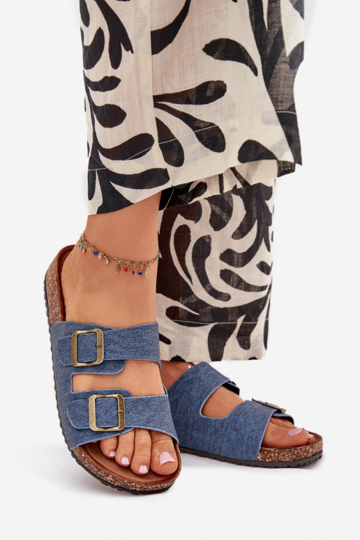 Dames Slippers met platform met gespen Donker Jeans Vesina