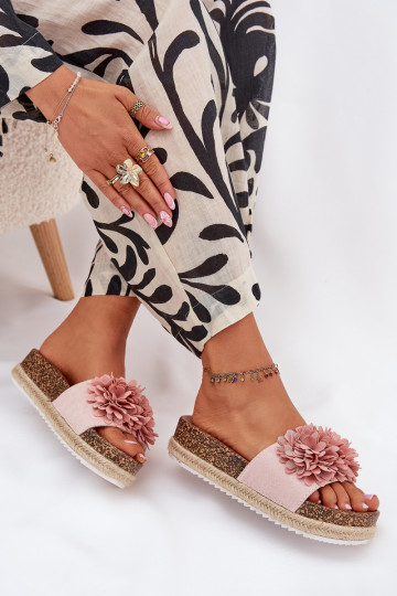 Dames roze slippers met platform en bloemenmotieven Tessara