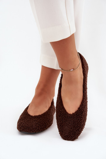 Dames chocoladekleurige ballerina's met bont Zimira 2