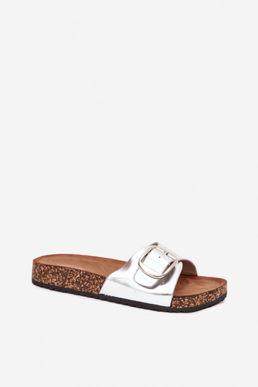 Damespantoffels met platform met gespen zilvere kleur Vianara Damespantoffels met platform met gespen zilvere kleur Vianara