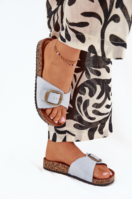 Damespantoffels met gespen met platform blauIn Zavira Damespantoffels met gespen met platform blauIn Zavira