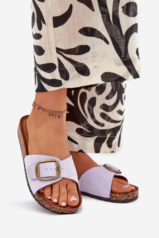 Damespantoffels met gespen met platform Violette kleur Zavira Damespantoffels met gespen met platform Violette kleur Zavira