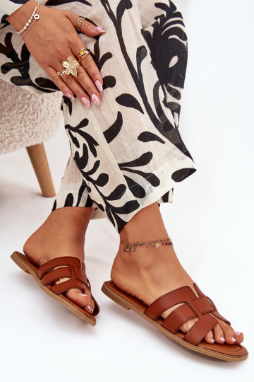 Damespantoffels met brede hakken bruine kleur Mirona