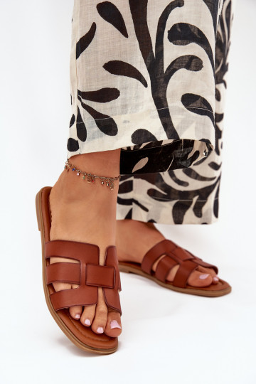 Bruine dames slippers met brede hakken Mirona 2
