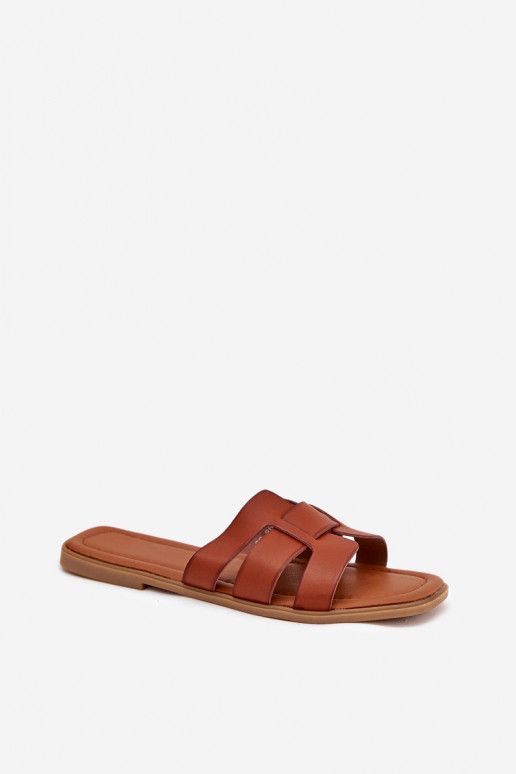 Damespantoffels met brede hakken bruine kleur Mirona Damespantoffels met brede hakken bruine kleur Mirona