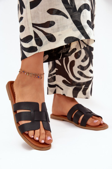 Zwarte dames slippers met brede hakken Mirona 2