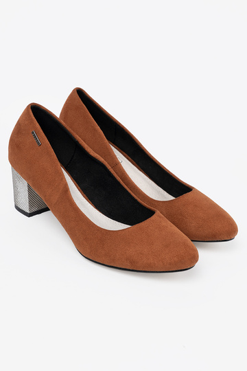 bruine kleur Hoge hakken z ozdobnym zilverm obcasem