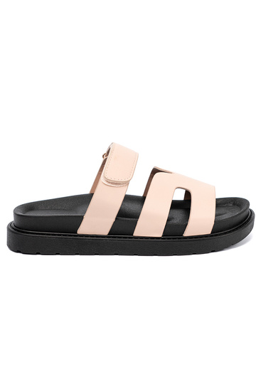 beige slippers met riemen Klittenband 2