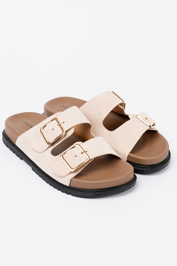 Modieuze pantoffels helderbeige z zamszoInym Inykończeniem