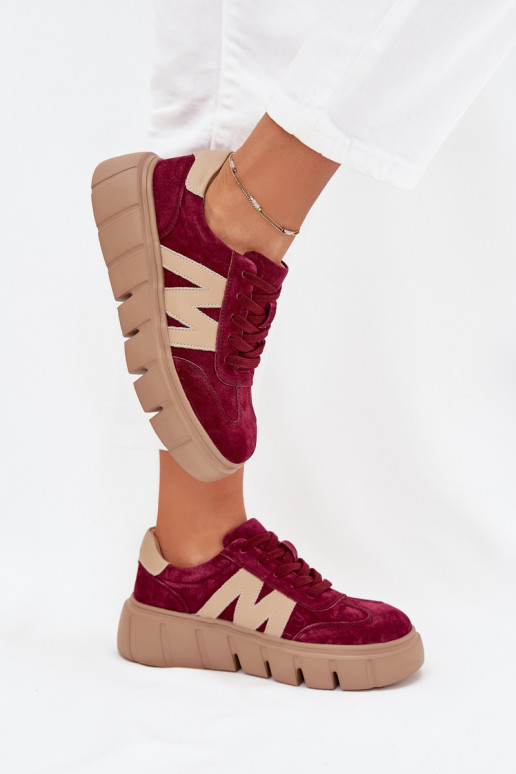 van suède Dames Sneakers model schoenen met platform Vinceza 79561 bordeaux