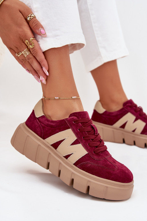 van suède Dames Sneakers model schoenen met platform Vinceza 79561 bordeaux
