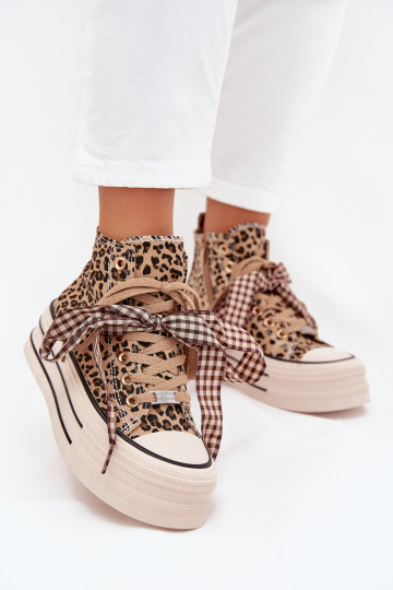Casual schoenen met veters, strikken en rits, met platform en luipaardprint „Turivara"