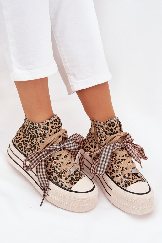 Vrijetijdsschoenen met linten op linten I Zamkiem met platform met luipaardbontpatronen Het heeftvara