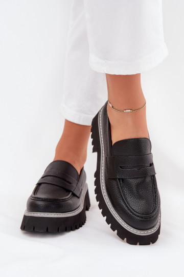 Dames mocassins met platform en platte hak „Big Star NN274049" zwarte kleur
