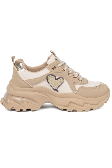 beige Sneakers z ozdobnym goudenm hartm 2