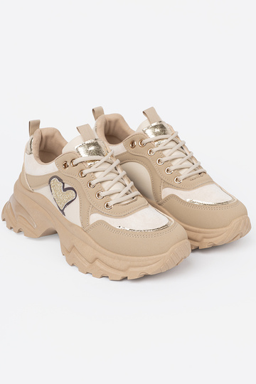 beige Sneakers z ozdobnym goudenm hartm