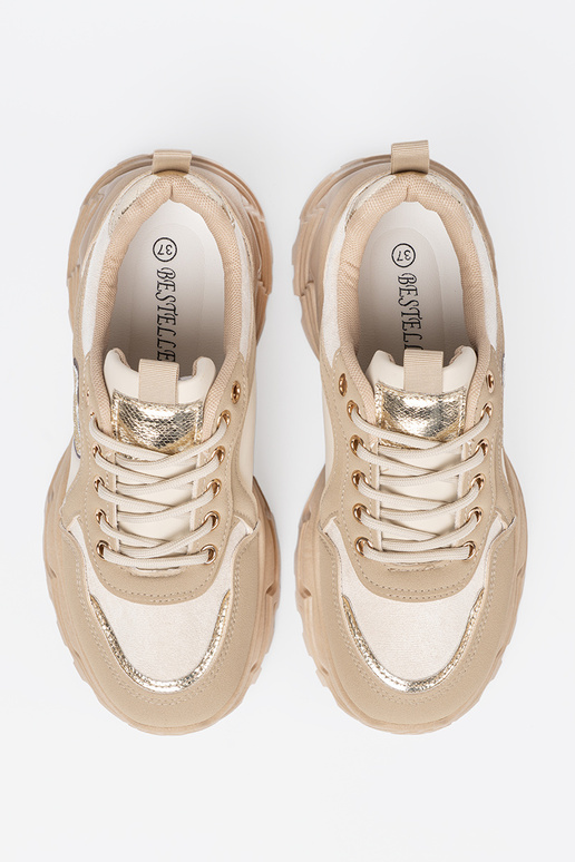beige Sneakers z ozdobnym goudenm hartm