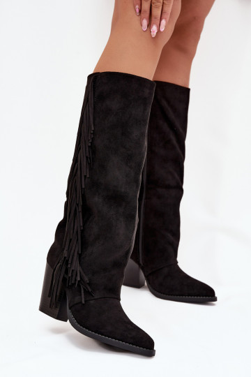 Dames cowboylaarzen met franjes en hak, zwart Tivara 2