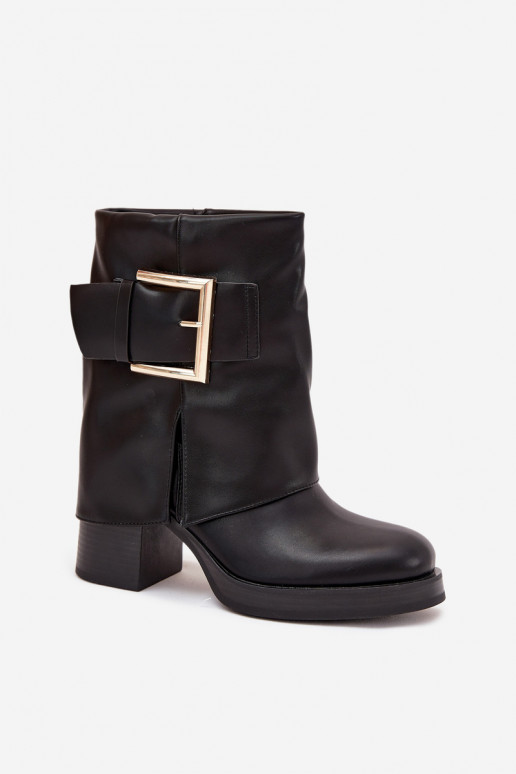 Dameslaarzen opInarmen met hakken met gouden gespen zInart Milira