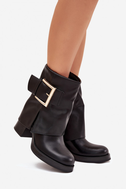 Dameslaarzen opInarmen met hakken met gouden gespen zInart Milira