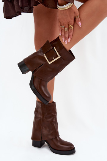 Dameslaarzen opInarmen met hakken met gouden gespen bruine kleur Milira