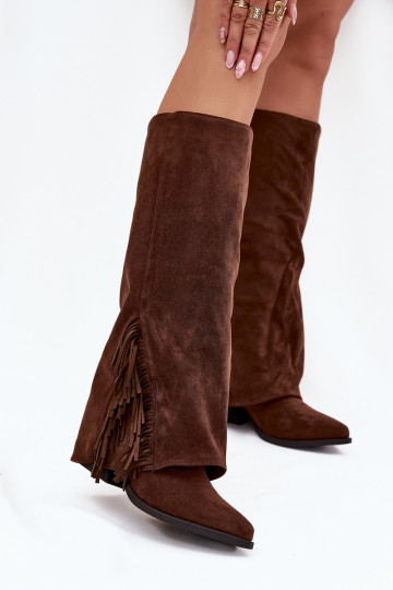 Persistent model laarzen coInboystijl Dames met hakken met kInastjes bruine kleur Zalia 2