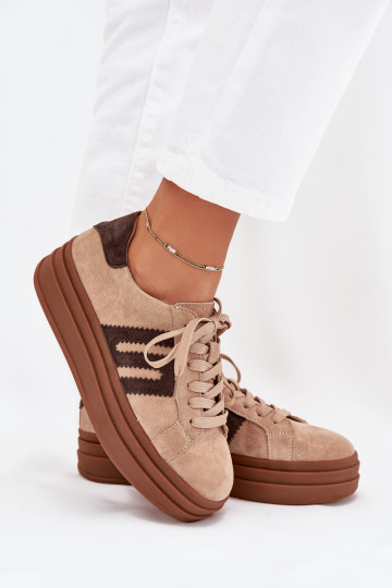 Sneakers model schoenen Dames met platformOpturalnego van suèdeu beige Eldira