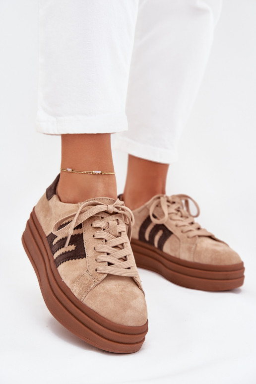 Sneakers model schoenen Dames met platformOpturalnego van suèdeu beige Eldira