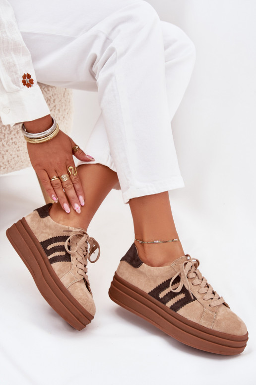 Sneakers model schoenen Dames met platformOpturalnego van suèdeu beige Eldira