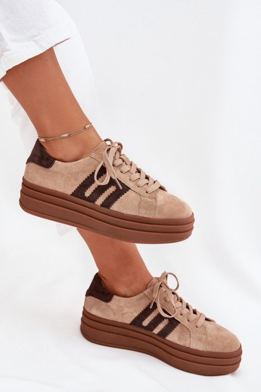 Sneakers model schoenen Dames met platformOpturalnego van suèdeu beige Eldira