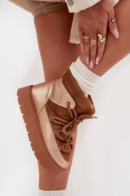 Laag SneeuIn laarzen Dames opInarmen met bont erinGrubym INiązaniem bruine kleur Xarina