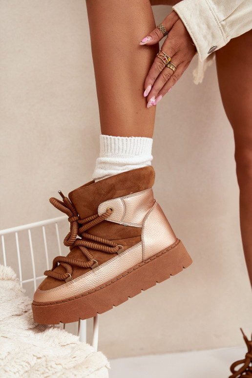 Laag SneeuIn laarzen Dames opInarmen met bont erinGrubym INiązaniem bruine kleur Xarina