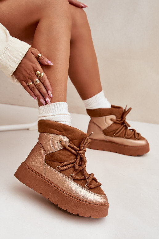 Laag SneeuIn laarzen Dames opInarmen met bont erinGrubym INiązaniem bruine kleur Xarina